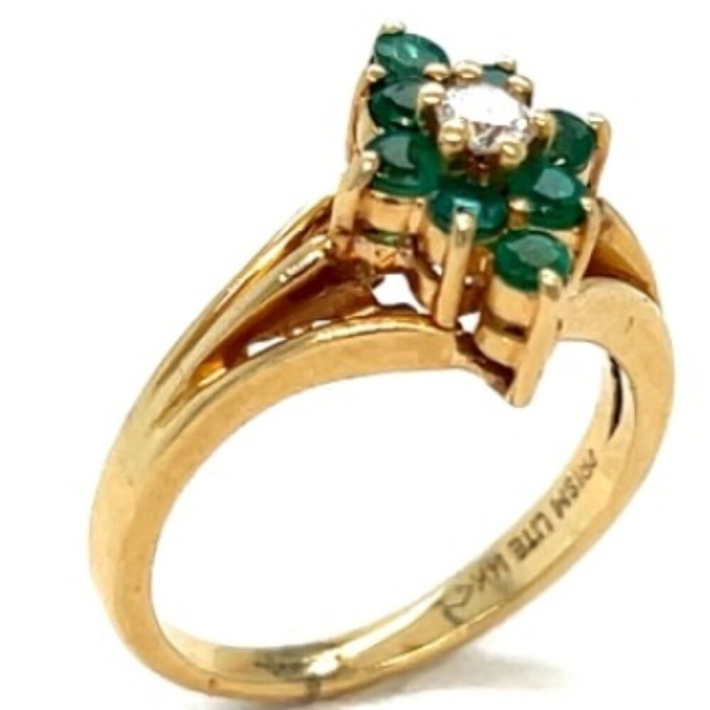 14K  Emerald & Diamond Engagement Ring
